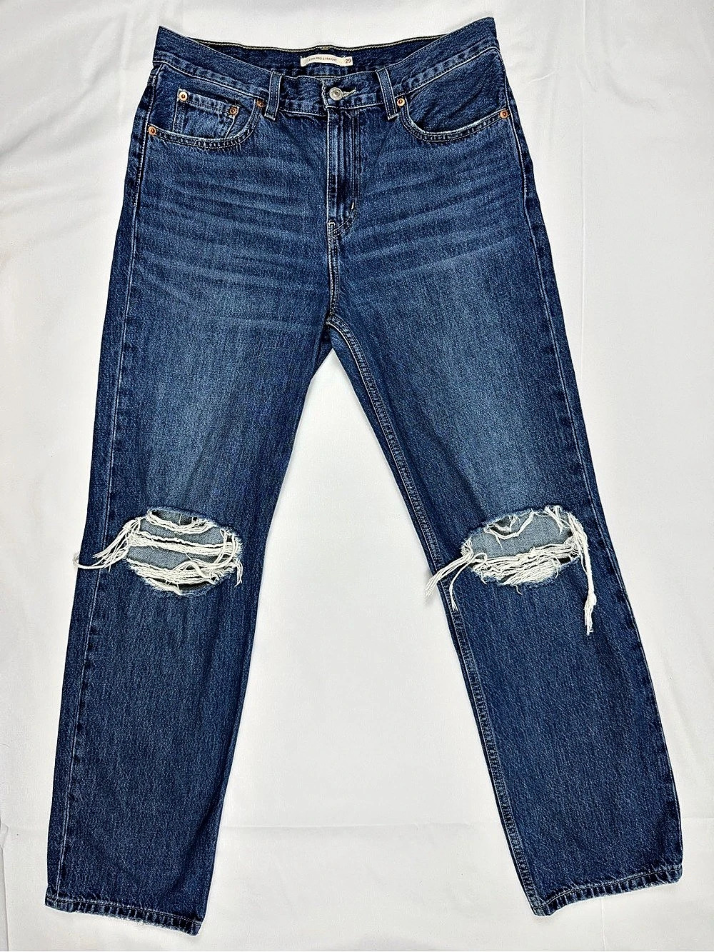 Levi’s Low Pro Straight Jeans 29 Distressed Ripped Knee Medium Wash 90s Y2K